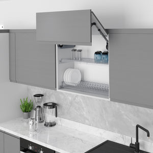 Glass Dish Organizer with Tray and Aluminium Profile Transparent S-5231 22 in x 22 1/2-10 5/8 in PLATE GLASS KITCHEN ACCESSORIES