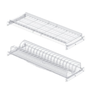 Glass Dish Organizer with Tray and Aluminium Profile Transparent S-5231 22 in x 22 1/2-10 5/8 in PLATE GLASS KITCHEN ACCESSORIES