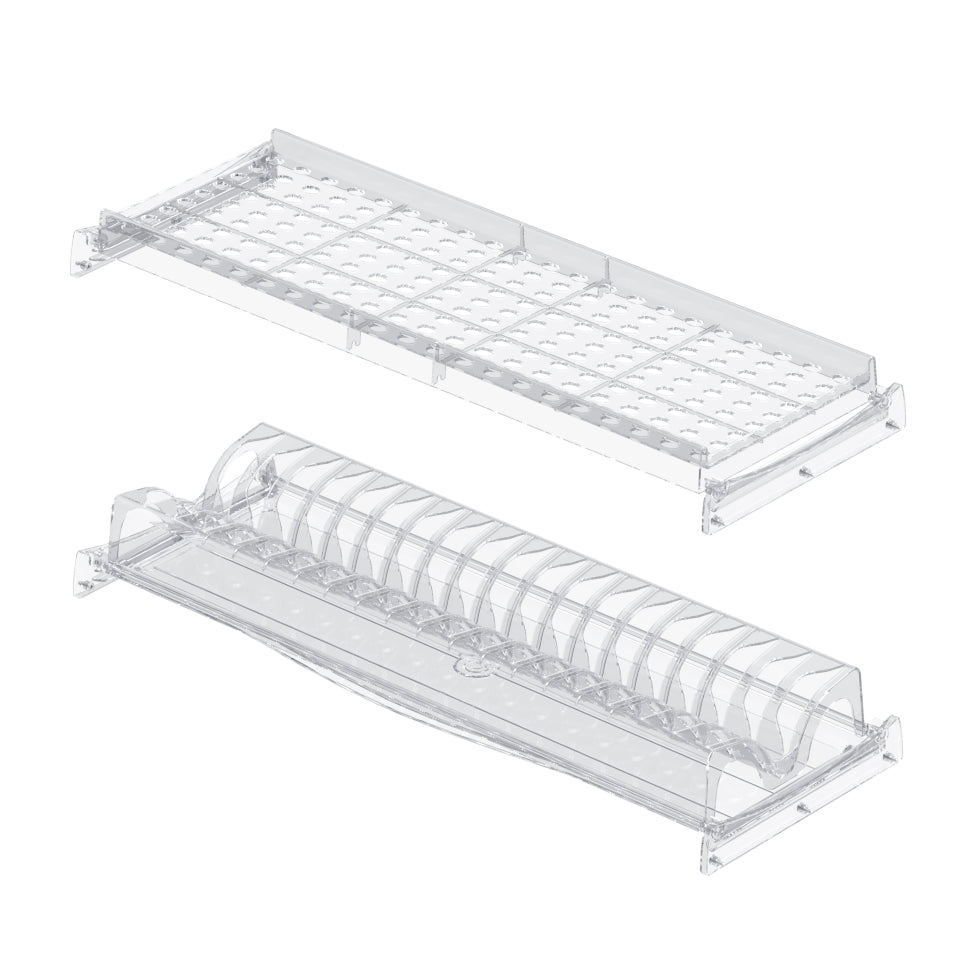 Glass Dish Organizer with Tray and Aluminium Profile Transparent S-5231 22 in x 22 1/2-10 5/8 in PLATE GLASS KITCHEN ACCESSORIES