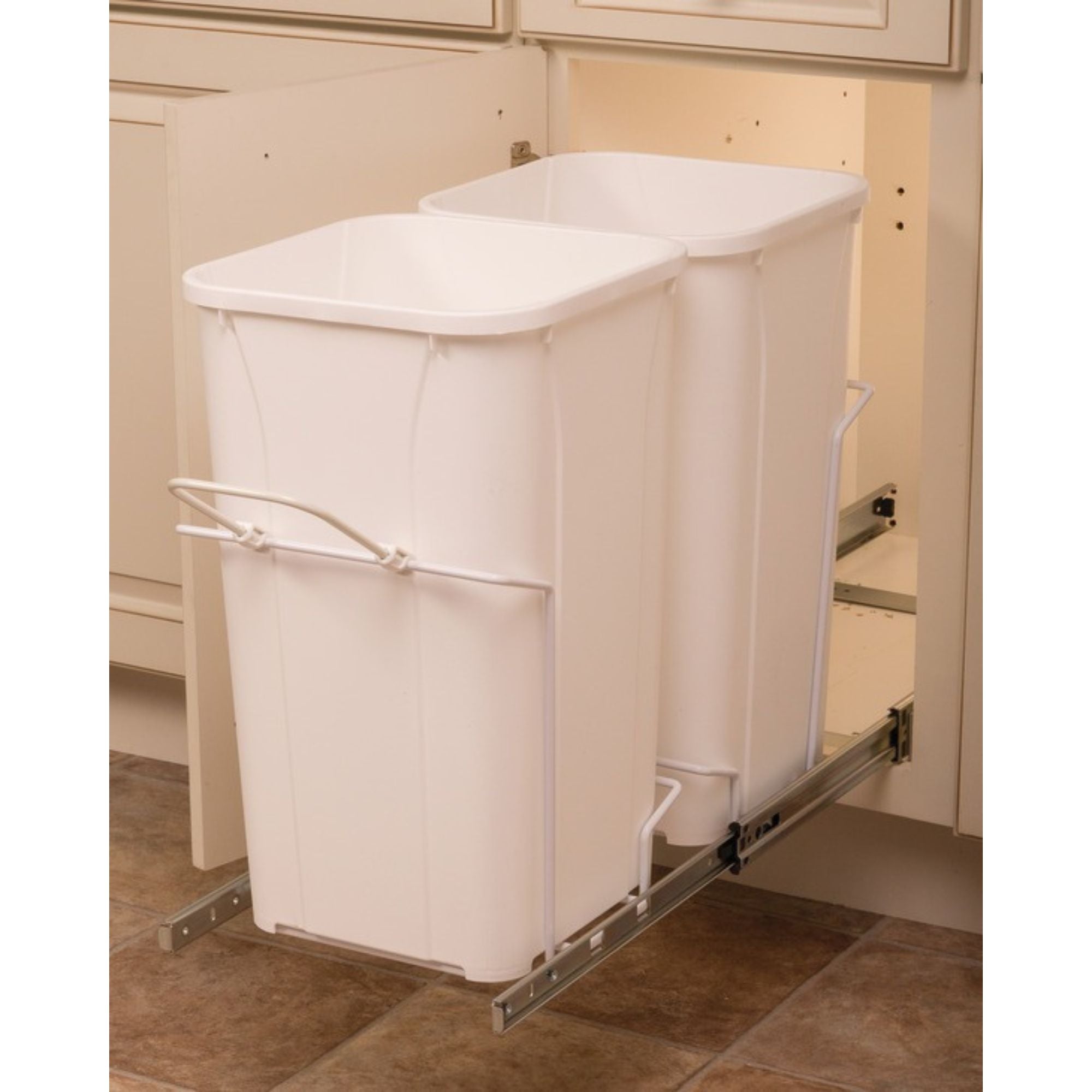 Knape and Vogt - Waste Bin Pull-Out, Bottom Mount, Double, Ball Bearing Precision Slide with Overtravel (Capacity 2 x 35 qt.)