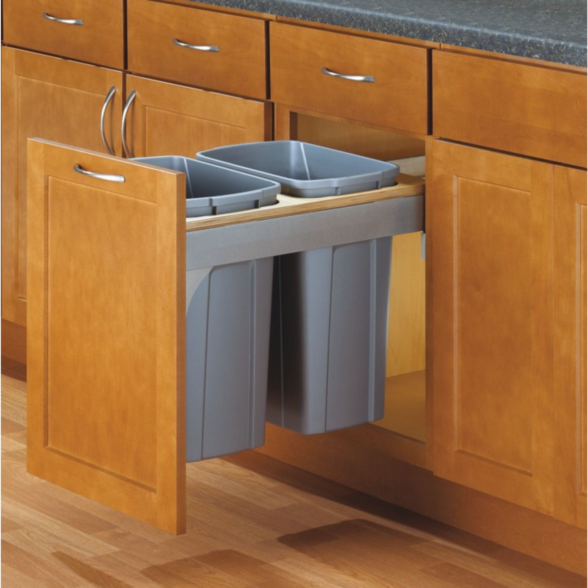 Knape and Vogt - Waste Bin Pull-Out, Wood Frame, Side Mount, Double, Depth is 23 3/16"