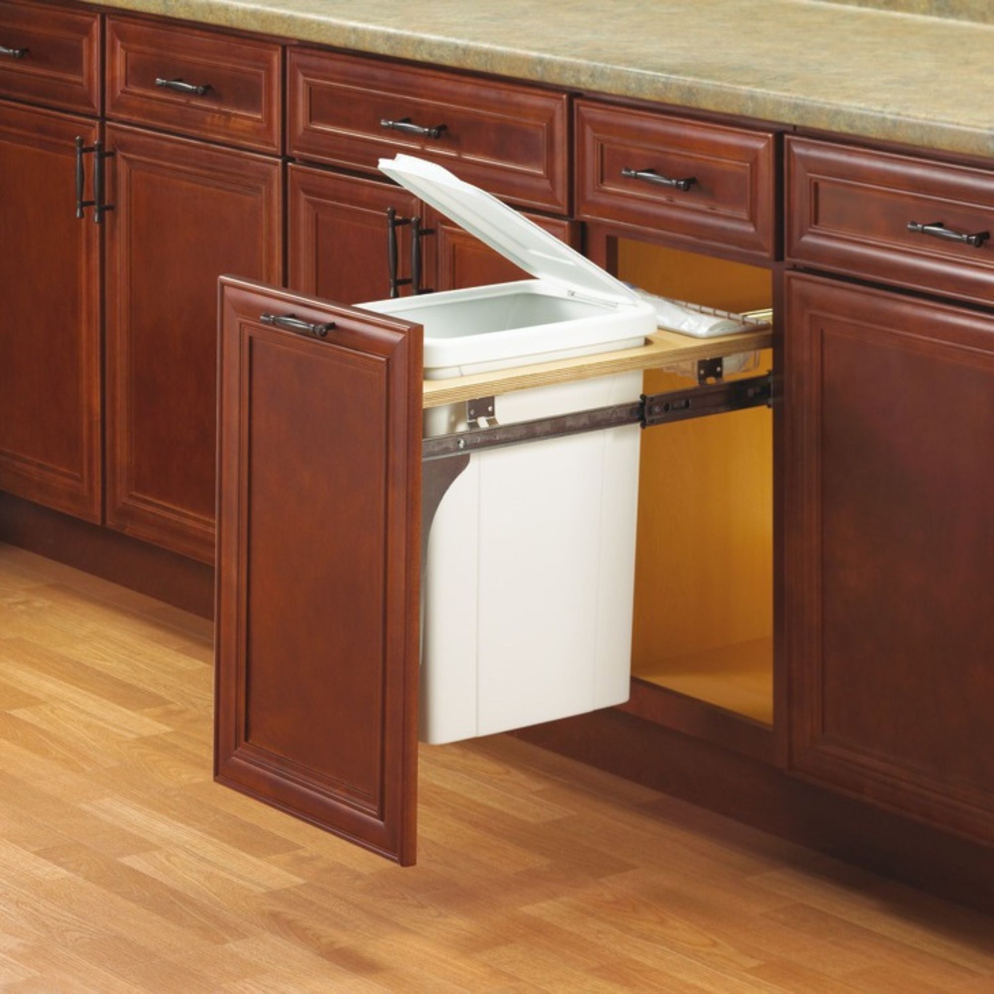 Knape and Vogt - Waste Bin Pull-Out, Wood Frame, Side Mount, Single, Depth is 22 1/2" (Capacity 50 qt.)