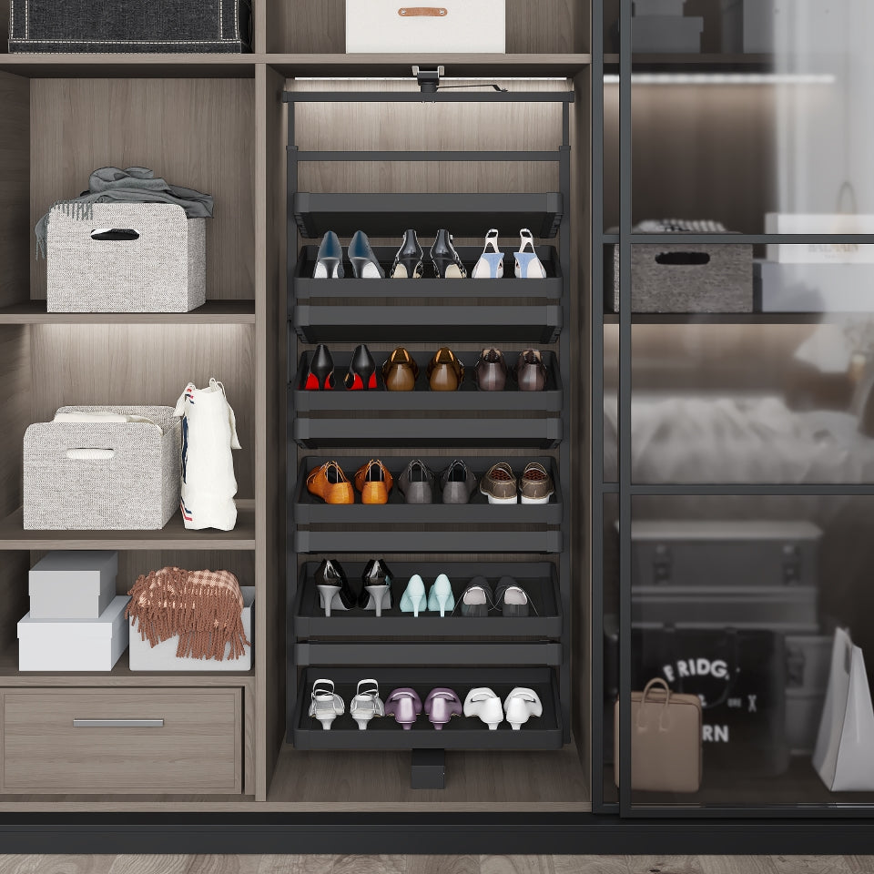Starax Rotating 6 Shelves Shoe Organizer - Anthracite (27 1/2 in x 14 1/8 in x 42 1/8-50 in)